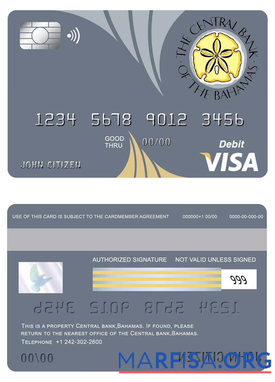 Blank Bahamas The Central bank visa card sample